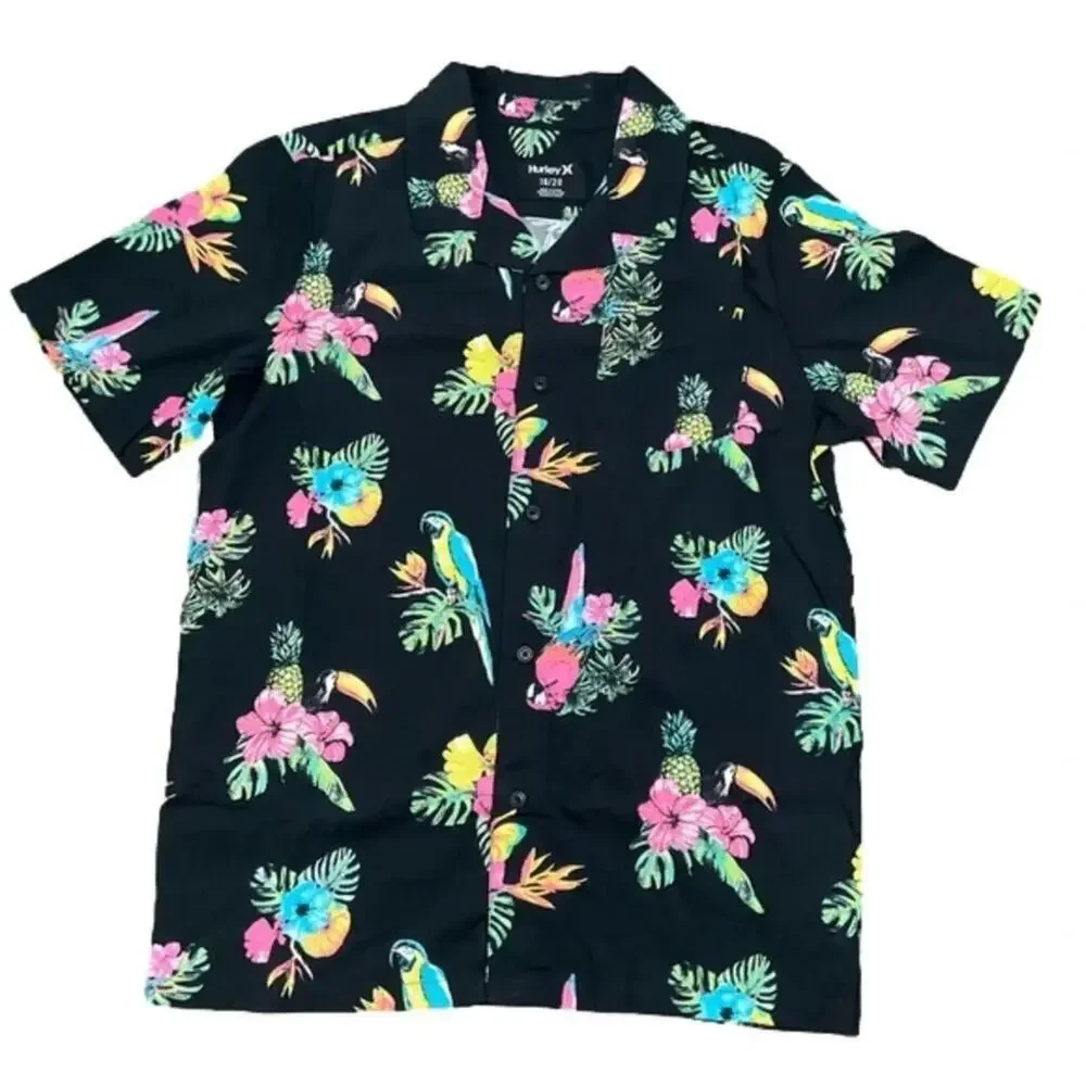 NWT Hurley Boys Tropical Parrots Woven Shirt & Tee Set Size XL 18/20